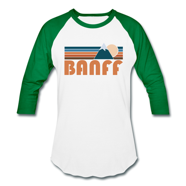 Banff, Canada Baseball T-Shirt - Retro Mountain Unisex Banff Raglan T Shirt - white/kelly green