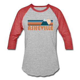 Asheville, North Carolina Baseball T-Shirt - Retro Mountain Unisex Asheville Raglan T Shirt - heather gray/red