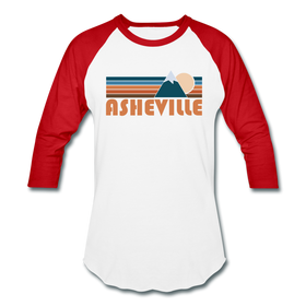 Asheville, North Carolina Baseball T-Shirt - Retro Mountain Unisex Asheville Raglan T Shirt - white/red