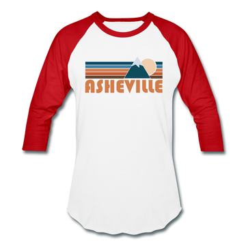 Asheville, North Carolina Baseball T-Shirt - Retro Mountain Unisex Asheville Raglan T Shirt - white/red