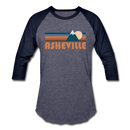 Asheville, North Carolina Baseball T-Shirt - Retro Mountain Unisex Asheville Raglan T Shirt - heather blue/navy