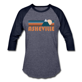 Asheville, North Carolina Baseball T-Shirt - Retro Mountain Unisex Asheville Raglan T Shirt - heather blue/navy