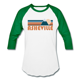 Asheville, North Carolina Baseball T-Shirt - Retro Mountain Unisex Asheville Raglan T Shirt - white/kelly green