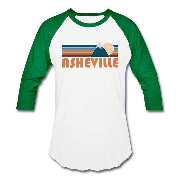 Asheville, North Carolina Baseball T-Shirt - Retro Mountain Unisex Asheville Raglan T Shirt - white/kelly green
