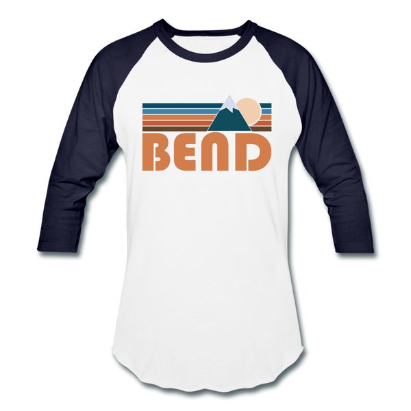 Bend, Oregon Baseball T-Shirt - Retro Mountain Unisex Bend Raglan T Shirt - white/navy