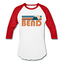 Bend, Oregon Baseball T-Shirt - Retro Mountain Unisex Bend Raglan T Shirt - white/red
