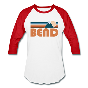 Bend, Oregon Baseball T-Shirt - Retro Mountain Unisex Bend Raglan T Shirt - white/red