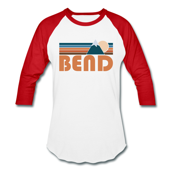 Bend, Oregon Baseball T-Shirt - Retro Mountain Unisex Bend Raglan T Shirt - white/red