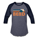 Bend, Oregon Baseball T-Shirt - Retro Mountain Unisex Bend Raglan T Shirt - heather blue/navy