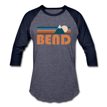 Bend, Oregon Baseball T-Shirt - Retro Mountain Unisex Bend Raglan T Shirt - heather blue/navy