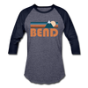 Bend, Oregon Baseball T-Shirt - Retro Mountain Unisex Bend Raglan T Shirt - heather blue/navy