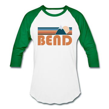 Bend, Oregon Baseball T-Shirt - Retro Mountain Unisex Bend Raglan T Shirt - white/kelly green