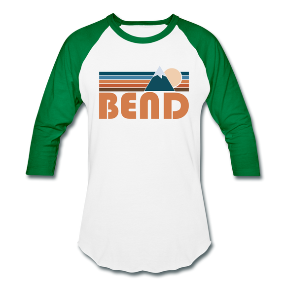 Bend, Oregon Baseball T-Shirt - Retro Mountain Unisex Bend Raglan T Shirt - white/kelly green