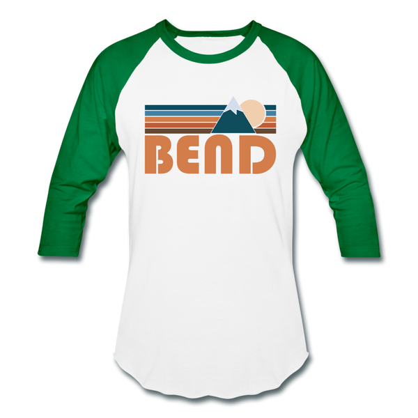 Bend, Oregon Baseball T-Shirt - Retro Mountain Unisex Bend Raglan T Shirt - white/kelly green