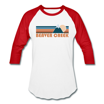 Beaver Creek, Colorado Baseball T-Shirt - Retro Mountain Unisex Beaver Creek Raglan T Shirt - white/red