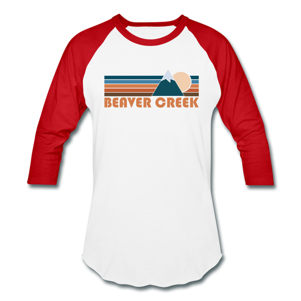 Beaver Creek, Colorado Baseball T-Shirt - Retro Mountain Unisex Beaver Creek Raglan T Shirt - white/red
