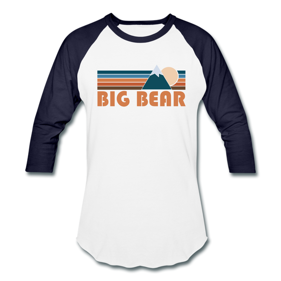 Big Bear, California Baseball T-Shirt - Retro Mountain Unisex Big Bear Raglan T Shirt - white/navy
