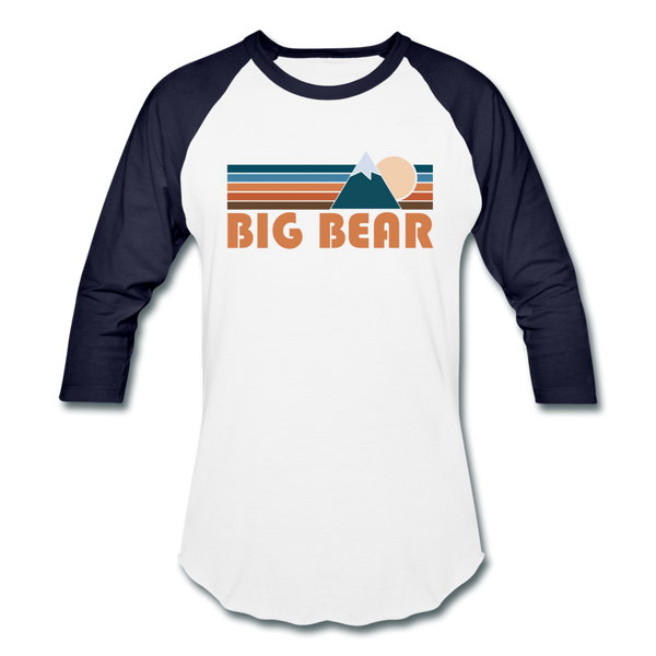 Big Bear, California Baseball T-Shirt - Retro Mountain Unisex Big Bear Raglan T Shirt - white/navy