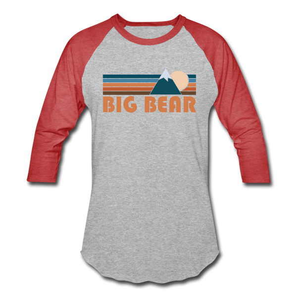 Big Bear, California Baseball T-Shirt - Retro Mountain Unisex Big Bear Raglan T Shirt - heather gray/red