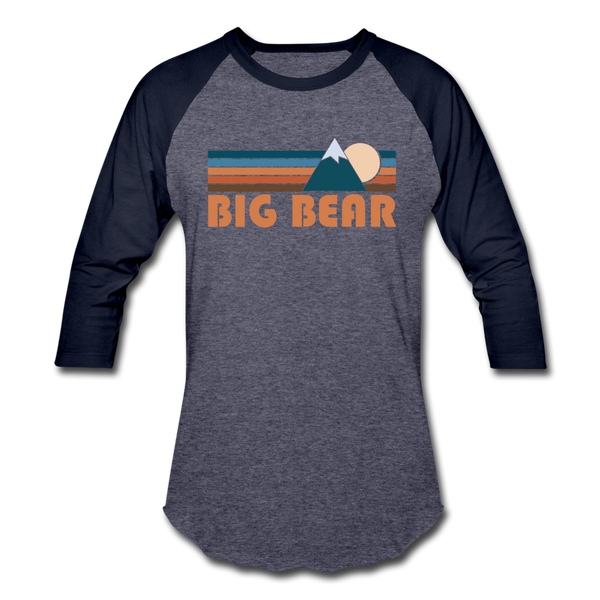 Big Bear, California Baseball T-Shirt - Retro Mountain Unisex Big Bear Raglan T Shirt - heather blue/navy