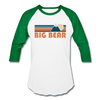 Big Bear, California Baseball T-Shirt - Retro Mountain Unisex Big Bear Raglan T Shirt - white/kelly green