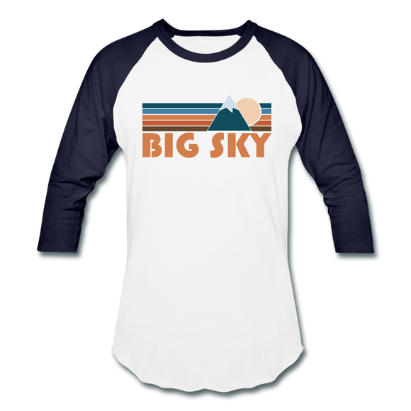 Big Sky, Montana Baseball T-Shirt - Retro Mountain Unisex Big Sky Raglan T Shirt - white/navy