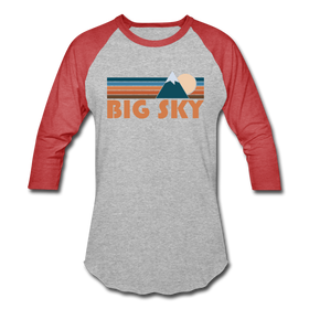 Big Sky, Montana Baseball T-Shirt - Retro Mountain Unisex Big Sky Raglan T Shirt - heather gray/red