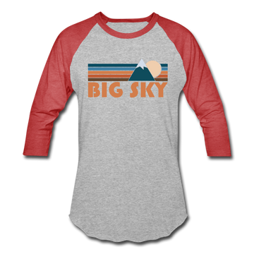 Big Sky, Montana Baseball T-Shirt - Retro Mountain Unisex Big Sky Raglan T Shirt - heather gray/red