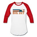 Big Sky, Montana Baseball T-Shirt - Retro Mountain Unisex Big Sky Raglan T Shirt - white/red
