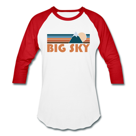 Big Sky, Montana Baseball T-Shirt - Retro Mountain Unisex Big Sky Raglan T Shirt - white/red