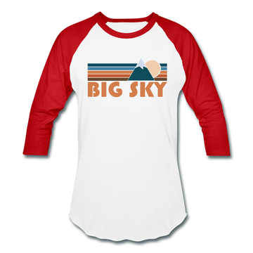 Big Sky, Montana Baseball T-Shirt - Retro Mountain Unisex Big Sky Raglan T Shirt - white/red