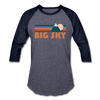 Big Sky, Montana Baseball T-Shirt - Retro Mountain Unisex Big Sky Raglan T Shirt - heather blue/navy