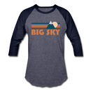 Big Sky, Montana Baseball T-Shirt - Retro Mountain Unisex Big Sky Raglan T Shirt - heather blue/navy