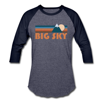 Big Sky, Montana Baseball T-Shirt - Retro Mountain Unisex Big Sky Raglan T Shirt - heather blue/navy