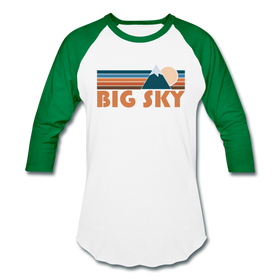 Big Sky, Montana Baseball T-Shirt - Retro Mountain Unisex Big Sky Raglan T Shirt - white/kelly green