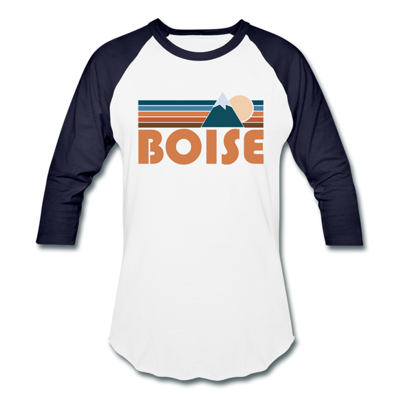 Boise, Idaho Baseball T-Shirt - Retro Mountain Unisex Boise Raglan T Shirt - white/navy