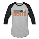 Boise, Idaho Baseball T-Shirt - Retro Mountain Unisex Boise Raglan T Shirt - heather gray/black