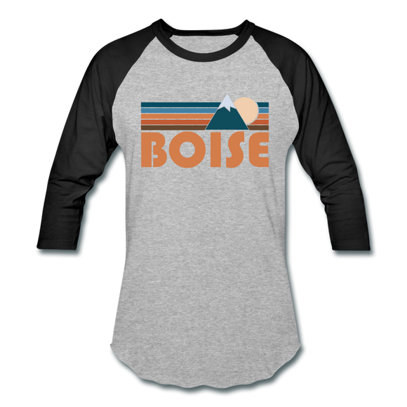 Boise, Idaho Baseball T-Shirt - Retro Mountain Unisex Boise Raglan T Shirt - heather gray/black