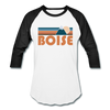 Boise, Idaho Baseball T-Shirt - Retro Mountain Unisex Boise Raglan T Shirt - white/black