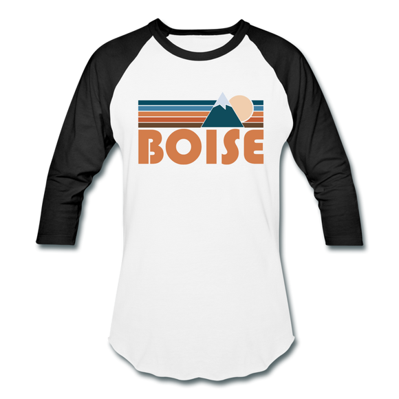 Boise, Idaho Baseball T-Shirt - Retro Mountain Unisex Boise Raglan T Shirt - white/black