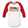 Boise, Idaho Baseball T-Shirt - Retro Mountain Unisex Boise Raglan T Shirt - white/red