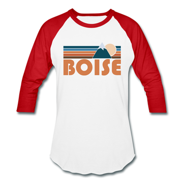 Boise, Idaho Baseball T-Shirt - Retro Mountain Unisex Boise Raglan T Shirt - white/red