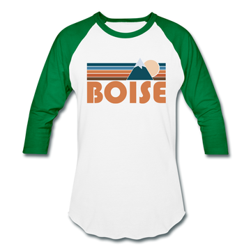 Boise, Idaho Baseball T-Shirt - Retro Mountain Unisex Boise Raglan T Shirt - white/kelly green