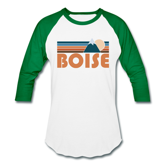 Boise, Idaho Baseball T-Shirt - Retro Mountain Unisex Boise Raglan T Shirt - white/kelly green