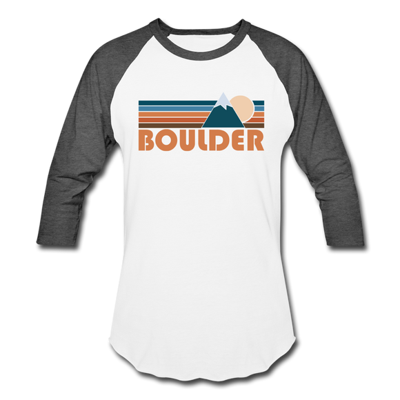Boulder, Colorado Baseball T-Shirt - Retro Mountain Unisex Boulder Raglan T Shirt - white/charcoal