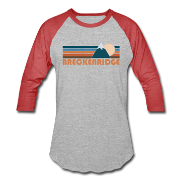 Breckenridge, Colorado Baseball T-Shirt - Retro Mountain Unisex Breckenridge Raglan T Shirt - heather gray/red
