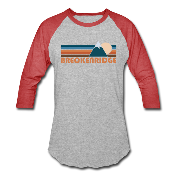Breckenridge, Colorado Baseball T-Shirt - Retro Mountain Unisex Breckenridge Raglan T Shirt - heather gray/red