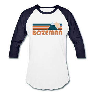 Bozeman, Montana Baseball T-Shirt - Retro Mountain Unisex Bozeman Raglan T Shirt - white/navy