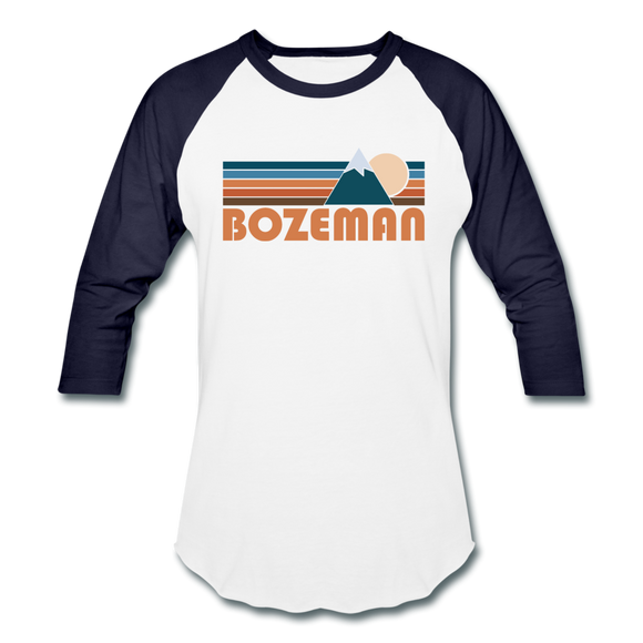 Bozeman, Montana Baseball T-Shirt - Retro Mountain Unisex Bozeman Raglan T Shirt - white/navy
