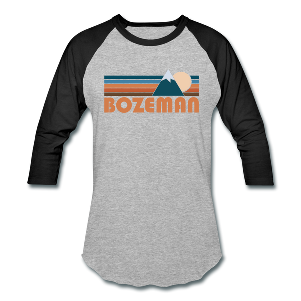 Bozeman, Montana Baseball T-Shirt - Retro Mountain Unisex Bozeman Raglan T Shirt - heather gray/black